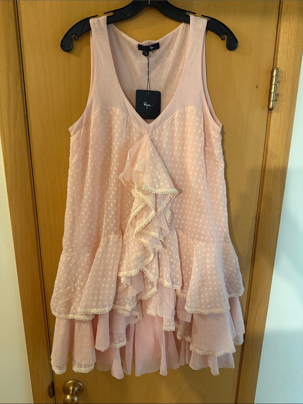 Ryu Womenβs Ruffle Tiered Babydoll Mini Dress New Blush Pink Size Large